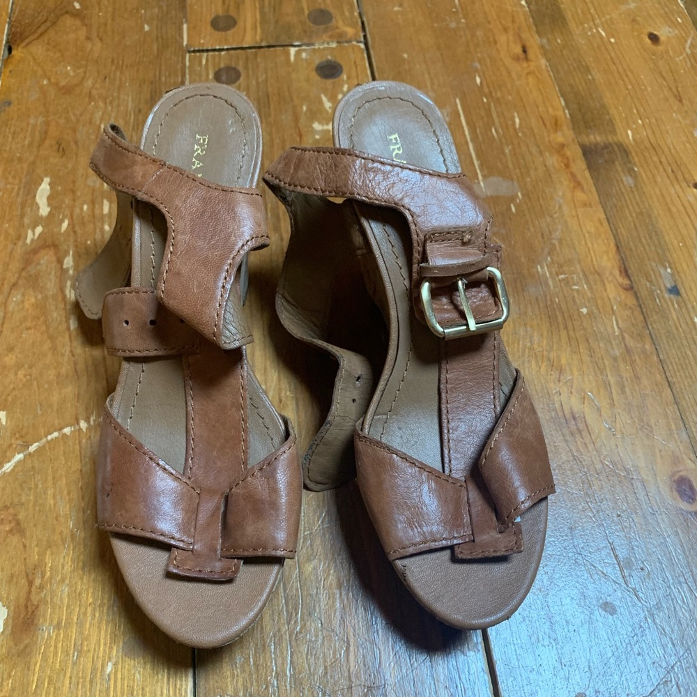 Brown, cork wedged heel
